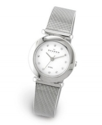 A polished look, perfect for the office. In sleek stainless steel accented with Austrian crystals on the watch face. Water resistant, quartz movement and scratch-resistant mineral crystal. Carries the Skagen Denmark limited lifetime warranty. A polished look, perfect for the office. In sleek stainless steel accented with Austrian crystals on the watch face. Water resistant, quartz movement and scratch-resistant mineral crystal. Carries the Skagen Denmark limited lifetime warranty.