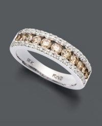 Treat yourself to a little extra shimmer. This beautiful Effy Collection ring features two sparkling rows of round-cut white diamond (1/5 ct. t.w.) surrounding a central row of pale-colored cognac diamonds (5/8 ct. t.w.). Ring crafted in 14k white gold. Treat yourself to a little extra shimmer. This beautiful Effy Collection ring features two sparkling rows of round-cut white diamond (1/5 ct. t.w.) surrounding a central row of pale-colored cognac diamonds (5/8 ct. t.w.). Ring crafted in 14k white gold.