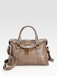 An impeccably-structured silhouette of lustrous goatskin, crafted with contrast stitching and dual straps for versatility.Double top handles, 4 dropShoulder strap, 19 drop Top zip closureOne outside zip pocketProtective metal feetOne inside zip pocketOne inside open pocketCotton lining12½W X 8H X 3½DMade in Italy An impeccably-structured silhouette of lustrous goatskin, crafted with contrast stitching and dual straps for versatility.Double top handles, 4 dropShoulder strap, 19 drop Top zip closureOne outside zip pocketProtective metal feetOne inside zip pocketOne inside open pocketCotton lining12½W X 8H X 3½DMade in Italy