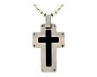 Triton Stainless Steel Cross Pendant with Enamel Accents Triton Stainless Steel Cross Pendant with Enamel Accents