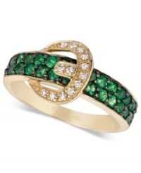 Be secure in your personal style. Le Vian's buckle ring, crafted from14k gold, dazzles with round-cut tsavorite (5/8 ct. t.w.) and diamond accents enhancing the glamour. Size 7. Be secure in your personal style. Le Vian's buckle ring, crafted from14k gold, dazzles with round-cut tsavorite (5/8 ct. t.w.) and diamond accents enhancing the glamour. Size 7.