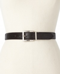 Suit your mood or your style with this striking and versatile belt by Nine West. Reverses from sting ray-embossed leather to patent leather. Suit your mood or your style with this striking and versatile belt by Nine West. Reverses from sting ray-embossed leather to patent leather.
