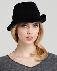 This Helen Kaminski fedora sums up posh refinement in dark, plush fur. Turn up the left brim for extra panache. This Helen Kaminski fedora sums up posh refinement in dark, plush fur. Turn up the left brim for extra panache.