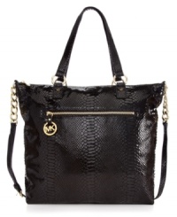 The world is prettier in python. Indulge your obsession for elegance with this exquisite python-embossed leather tote from MICHAEL by Michael Kors. Posh 18k gold signature hardware and delicate chain-link details add extra allure, while well aligned pockets offer precise organization within. The world is prettier in python. Indulge your obsession for elegance with this exquisite python-embossed leather tote from MICHAEL by Michael Kors. Posh 18k gold signature hardware and delicate chain-link details add extra allure, while well aligned pockets offer precise organization within.