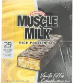 CytoSport Muscle Milk Bar, Vanilla Toffee Crunch,  73g Bars, Eight-Count Box