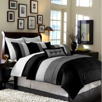 8 Pieces Black White Grey Luxury Stripe Comforter (104x92) Bed-in-a-bag Set California-cal King Size Bedding