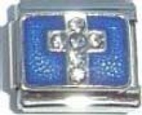 Clearly Charming Stone Cross on Blue Italian Charm Bracelet Link Clearly Charming Stone Cross on Blue Italian Charm Bracelet Link