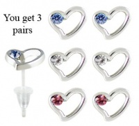 Heart studs earrings - hypo allergic UPVC posts - white gold plated so looks like real - you get a set of 3 - easy to wear, suitable for everyday wear Heart studs earrings - hypo allergic UPVC posts - white gold plated so looks like real - you get a set of 3 - easy to wear, suitable for everyday wear