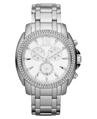 Elegant Swarovski elements swirl on this classic chronograph watch from Michael Kors. Elegant Swarovski elements swirl on this classic chronograph watch from Michael Kors.