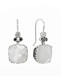 Eye-catching mother-of-pearl holds court in sterling silver settings, while black and white zirconia add complementary sparkle. Earrings by PANDORA. Eye-catching mother-of-pearl holds court in sterling silver settings, while black and white zirconia add complementary sparkle. Earrings by PANDORA.