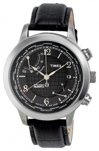 Timex Men's T2N609 Intelligent Quartz Traveller Series World Time Black Leather Strap Watch Timex Men's T2N609 Intelligent Quartz Traveller Series World Time Black Leather Strap Watch