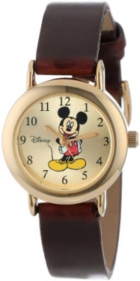 Disney Women's MCK614 Mickey Mouse Goldtone Case Brown Strap Watch Disney Women's MCK614 Mickey Mouse Goldtone Case Brown Strap Watch