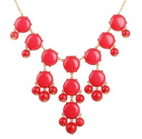 Bubble Bib Necklace, Coral Red Bubble Necklace, Bubble Jewelry, Gold Tone,Coral Red Necklace (Fn0508-Coral Red) Bubble Bib Necklace, Coral Red Bubble Necklace, Bubble Jewelry, Gold Tone,Coral Red Necklace (Fn0508-Coral Red)
