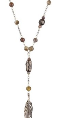 Chan Luu Plated Feather on Silver with Semi Precious Agate Stones Chain Necklace Chan Luu Plated Feather on Silver with Semi Precious Agate Stones Chain Necklace