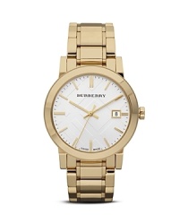 Burberry Gold Bracelet Watch with Check Etching, 38mm Burberry Gold Bracelet Watch with Check Etching, 38mm