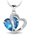 Rhodium Plated 925 Silver Diamond Accent Blue Sapphire Heart Shape Pendant Necklace 18-sn3017BS