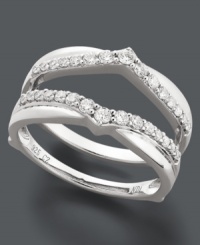 Surround your engagement ring with a little extra sparkle. This stunning ring guard features a pretty pattern accentuated by round-cut diamonds (1/2 ct. t.w.). Crafted in 14k white gold. Surround your engagement ring with a little extra sparkle. This stunning ring guard features a pretty pattern accentuated by round-cut diamonds (1/2 ct. t.w.). Crafted in 14k white gold.