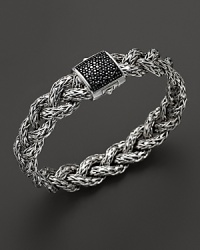 John Hardy's classic braided chain bracelet lends timeless style in sterling silver accented with a black sapphire clasp. John Hardy's classic braided chain bracelet lends timeless style in sterling silver accented with a black sapphire clasp.