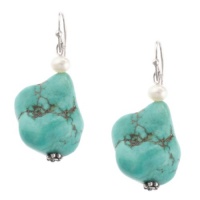 Sterling Silver Turquoise Nugget and Freshwater Cultured Pearl Drop Earrings Sterling Silver Turquoise Nugget and Freshwater Cultured Pearl Drop Earrings
