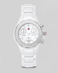 Michele Tahitian ceramic white diamond watch. A stainless steel bezel watch with ceramic case and bracelet. Enamel dial with mineral crystal and diamond detail. Quartz movement. Michele Tahitian ceramic white diamond watch. A stainless steel bezel watch with ceramic case and bracelet. Enamel dial with mineral crystal and diamond detail. Quartz movement.