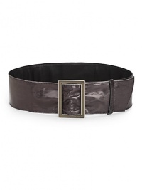 THE LOOKWide silhouetteSleek leather designLarge logo buckle closure THE MEASUREMENTWidth, 3THE MATERIALLeatherORIGINMade in Italy THE LOOKWide silhouetteSleek leather designLarge logo buckle closure THE MEASUREMENTWidth, 3THE MATERIALLeatherORIGINMade in Italy