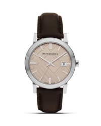 Burberry Leather Watch with Check Face, 38mm Burberry Leather Watch with Check Face, 38mm
