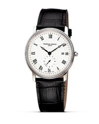 The Slim Line Collection is a series of ultra flat watches, which are based on quartz movements with a thickness of just 1.90 mm. Dials are plain or finished with a guilloché pattern produced by a complex engraving procedure. Quartz calibre: Hours, Minutes, Seconds and Date. Made in Geneva, Switzerland. The Slim Line Collection is a series of ultra flat watches, which are based on quartz movements with a thickness of just 1.90 mm. Dials are plain or finished with a guilloché pattern produced by a complex engraving procedure. Quartz calibre: Hours, Minutes, Seconds and Date. Made in Geneva, Switzerland.