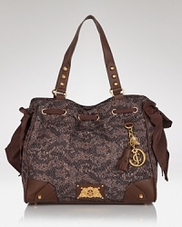 How gorgeous is this? Juicy Couture's signature tote features a spacious shape in a bold print for a look that's as pretty as it is practical. How gorgeous is this? Juicy Couture's signature tote features a spacious shape in a bold print for a look that's as pretty as it is practical.