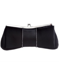 An elegant evening out deserves exquisite accessorizing, like this slender satin clutch from La Regale. Bedecked with a bow and discrete crystal accents, it gives your LBD a femme fatale feel. An elegant evening out deserves exquisite accessorizing, like this slender satin clutch from La Regale. Bedecked with a bow and discrete crystal accents, it gives your LBD a femme fatale feel.