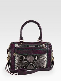 Colorblocking adds an unbelievably chic touch to this embossed-leather satchel with convenient inside and outside pockets.Double top handles, 7½ dropDetachable shoulder strap, 20 dropTop zip closureOne outside zip pocketOne inside zip pocketTwo inside open pocketsCotton lining12½W X 8H X 6½DImported Colorblocking adds an unbelievably chic touch to this embossed-leather satchel with convenient inside and outside pockets.Double top handles, 7½ dropDetachable shoulder strap, 20 dropTop zip closureOne outside zip pocketOne inside zip pocketTwo inside open pocketsCotton lining12½W X 8H X 6½DImported
