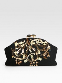 Soft and luxurious embellished with glittering rhinestones and sparkling sequins.Kiss-lock closureFully lined16W X 8½H X 2DMade in Italy Soft and luxurious embellished with glittering rhinestones and sparkling sequins.Kiss-lock closureFully lined16W X 8½H X 2DMade in Italy