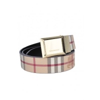 Burberry Haymarket Check Belt With Gold Buckle - Beige-38inch/100cm Burberry Haymarket Check Belt With Gold Buckle - Beige-38inch/100cm