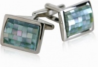 Gray Green Mother of Pearl Mosaic Stainless Steel Cufflinks by Cuff-Daddy Gray Green Mother of Pearl Mosaic Stainless Steel Cufflinks by Cuff-Daddy