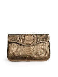THE LOOKEnvelope silhouette of luxe metallic pythonMagnetic flap closureOne inside open pocketOne inside zip pocket with logo pullInside logo detailTHE MEASUREMENT13½W X 9H X ¼DTHE MATERIALPythonMetallic leather lined flapMicrofiber liningORIGINMade in Italy THE LOOKEnvelope silhouette of luxe metallic pythonMagnetic flap closureOne inside open pocketOne inside zip pocket with logo pullInside logo detailTHE MEASUREMENT13½W X 9H X ¼DTHE MATERIALPythonMetallic leather lined flapMicrofiber liningORIGINMade in Italy