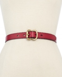 Add an elegant vintage vibe to your look with this rich leather belt from Fossil, featuring chic scalloped edges and finished with a gleaming double C buckle. Add an elegant vintage vibe to your look with this rich leather belt from Fossil, featuring chic scalloped edges and finished with a gleaming double C buckle.
