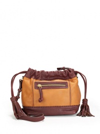 THE LOOKColorblock designCrossbody strap with stitch detailsMagnetic top closure with side drawstrings and tassel endsOne outside zip pocketOne inside zip pocketInside logo detailTHE MEASUREMENTCrossbody strap, 18 drop10W X 8H X 4DTHE MATERIALLeatherLogo printed liningORIGINImported THE LOOKColorblock designCrossbody strap with stitch detailsMagnetic top closure with side drawstrings and tassel endsOne outside zip pocketOne inside zip pocketInside logo detailTHE MEASUREMENTCrossbody strap, 18 drop10W X 8H X 4DTHE MATERIALLeatherLogo printed liningORIGINImported