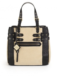 THE LOOKSquare shapeBuckled leather top handlesMagnetic top closureDual leather buckled straps adorn the sidesTop-stitched side leather panelsLogo tagOne outside zip pocketCenter zip compartmentOne inside zip pocket with logo patchTwo inside open pocketsTHE FITAdjustable double top handles 6-10 drop14½W X 13H X 5½DTHE MATERIALFaux shearlingLeatherFully linedORIGINImported THE LOOKSquare shapeBuckled leather top handlesMagnetic top closureDual leather buckled straps adorn the sidesTop-stitched side leather panelsLogo tagOne outside zip pocketCenter zip compartmentOne inside zip pocket with logo patchTwo inside open pocketsTHE FITAdjustable double top handles 6-10 drop14½W X 13H X 5½DTHE MATERIALFaux shearlingLeatherFully linedORIGINImported