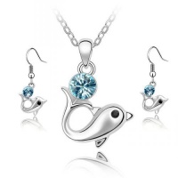 Contessa Bella Fancy Genuine 18k White Gold Plated Aqua Blue Swarovski Austrian Crystal Dolphin Pendant Women Necklace and Earrings Set Elegant Silver Color Crystal Jewelry N9905 Contessa Bella Fancy Genuine 18k White Gold Plated Aqua Blue Swarovski Austrian Crystal Dolphin Pendant Women Necklace and Earrings Set Elegant Silver Color Crystal Jewelry N9905