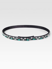 An elegant fabric design with dazzling rhinestone embellishments. Glass stonesWidth, about ½Made in Italy An elegant fabric design with dazzling rhinestone embellishments. Glass stonesWidth, about ½Made in Italy