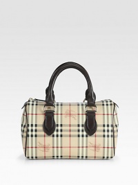 Traditional check pairs with supple calfskin trim in this roomy and ultra-durable PVC design.Double top handles, 5 drop Top zip closure One inside open pocket Nylon lining 12W X 8H X 6D Made in Italy Traditional check pairs with supple calfskin trim in this roomy and ultra-durable PVC design.Double top handles, 5 drop Top zip closure One inside open pocket Nylon lining 12W X 8H X 6D Made in Italy