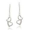 Sterling Silver Diamond Accent Double Heart Dangle Earrings