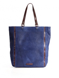 THE LOOKContrast flat leather top strapsPython-embossed suede bodyContrast leather trimMagnetic snap top closureFront logo detailRemovable zip pouchTHE MEASUREMENTShoulder straps, 8 dropTote, 12W X 15H X 4DPouch, 15W X 7½H X ½DTHE MATERIALSuede and cow leatherPolyester trimORIGINImported THE LOOKContrast flat leather top strapsPython-embossed suede bodyContrast leather trimMagnetic snap top closureFront logo detailRemovable zip pouchTHE MEASUREMENTShoulder straps, 8 dropTote, 12W X 15H X 4DPouch, 15W X 7½H X ½DTHE MATERIALSuede and cow leatherPolyester trimORIGINImported