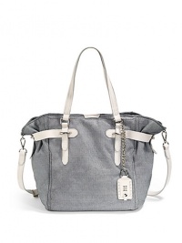 THE LOOKPrinted cotton canvas constructionContrast leather double top handlesRemovable, adjustable leather crossbody strapGathered sides with contrast leather strapsContrast leather tab with embossed logo on the frontTop zip closureRemovable ID tagTwo inside open pocketsOne inside zip pocketInside logo detailTHE MEASUREMENTDouble top handles, 8 drop Shoulder chain THE LOOKPrinted cotton canvas constructionContrast leather double top handlesRemovable, adjustable leather crossbody strapGathered sides with contrast leather strapsContrast leather tab with embossed logo on the frontTop zip closureRemovable ID tagTwo inside open pocketsOne inside zip pocketInside logo detailTHE MEASUREMENTDouble top handles, 8 drop Shoulder chain
