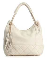 A laid-back hobo bag punctuated by a statement zigzag woven bottom for subdued sophistication. Chain link detailing along dual wrapped shoulder straps and flirty tassels adorn this super-soft purse from Big Buddha. A laid-back hobo bag punctuated by a statement zigzag woven bottom for subdued sophistication. Chain link detailing along dual wrapped shoulder straps and flirty tassels adorn this super-soft purse from Big Buddha.