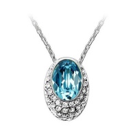 18K Gold Plated Aqua Blue Oval Crystal Pendant Necklace, Free 18 Chain - SUPER NICE 18K Gold Plated Aqua Blue Oval Crystal Pendant Necklace, Free 18 Chain - SUPER NICE