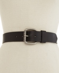 Roll into the weekend with the sleek texture of this rich leather belt from Fossil. The floral-engraved roller buckle adds flair to your Saturday jeans. Roll into the weekend with the sleek texture of this rich leather belt from Fossil. The floral-engraved roller buckle adds flair to your Saturday jeans.