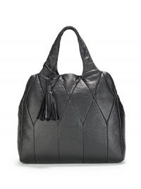 THE LOOKShoulder strapsTop zip closureGeometric quilted leather designHanging oversized tasselOne outside zip pocketLightly padded interiorOne inside zip pocketTwo inside open pocketsInside logo detailTHE MEASUREMENTShoulder straps, 7 drop15W X 13½H X 6DTHE MATERIALLeatherLogo printed liningORIGINImported THE LOOKShoulder strapsTop zip closureGeometric quilted leather designHanging oversized tasselOne outside zip pocketLightly padded interiorOne inside zip pocketTwo inside open pocketsInside logo detailTHE MEASUREMENTShoulder straps, 7 drop15W X 13½H X 6DTHE MATERIALLeatherLogo printed liningORIGINImported