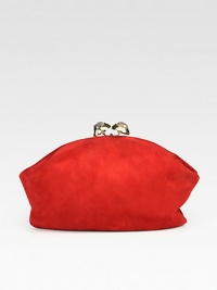 Supple suede in a soft, feminine style.Kiss-lock closureWool lining14W X 7½H X 2¾DMade in Italy Supple suede in a soft, feminine style.Kiss-lock closureWool lining14W X 7½H X 2¾DMade in Italy