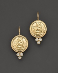 18K yellow gold angel earrings with signature diamond granulation. Designed by Temple St. Clair. 18K yellow gold angel earrings with signature diamond granulation. Designed by Temple St. Clair.