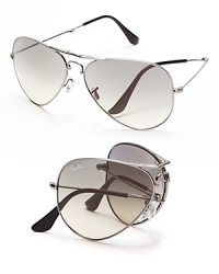 These Ray-Ban sunglasses combine classic aviator frames and a convenient, foldable style. These Ray-Ban sunglasses combine classic aviator frames and a convenient, foldable style.